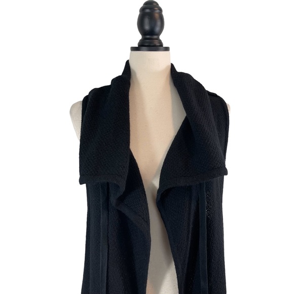 bryn Walker Duster Sweater Vest Black Cowl Neck Drawstring Open Front, Size S - Picture 2 of 11